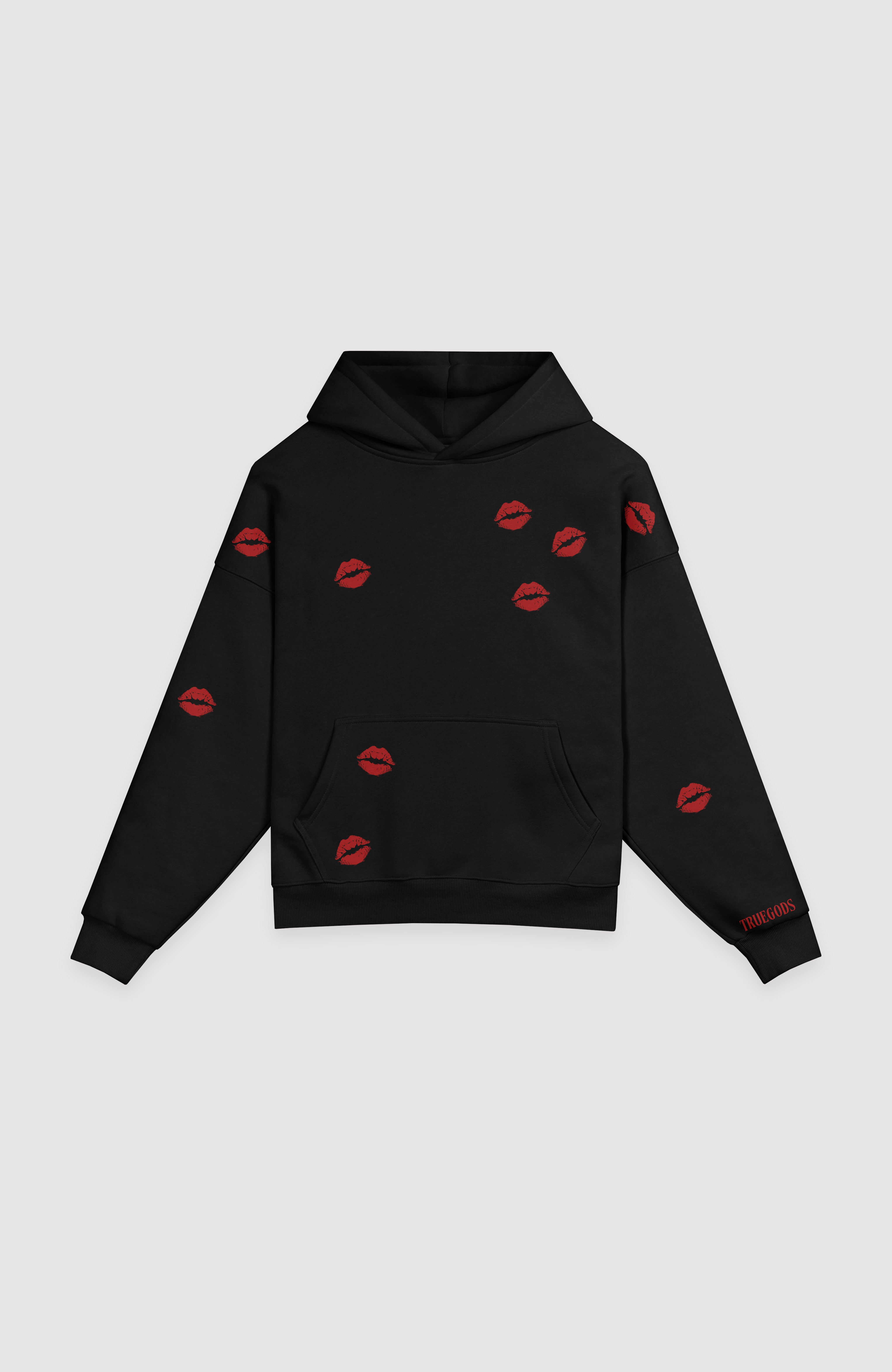 ALL OVER KISSES HOODIE BLACK – Truegods