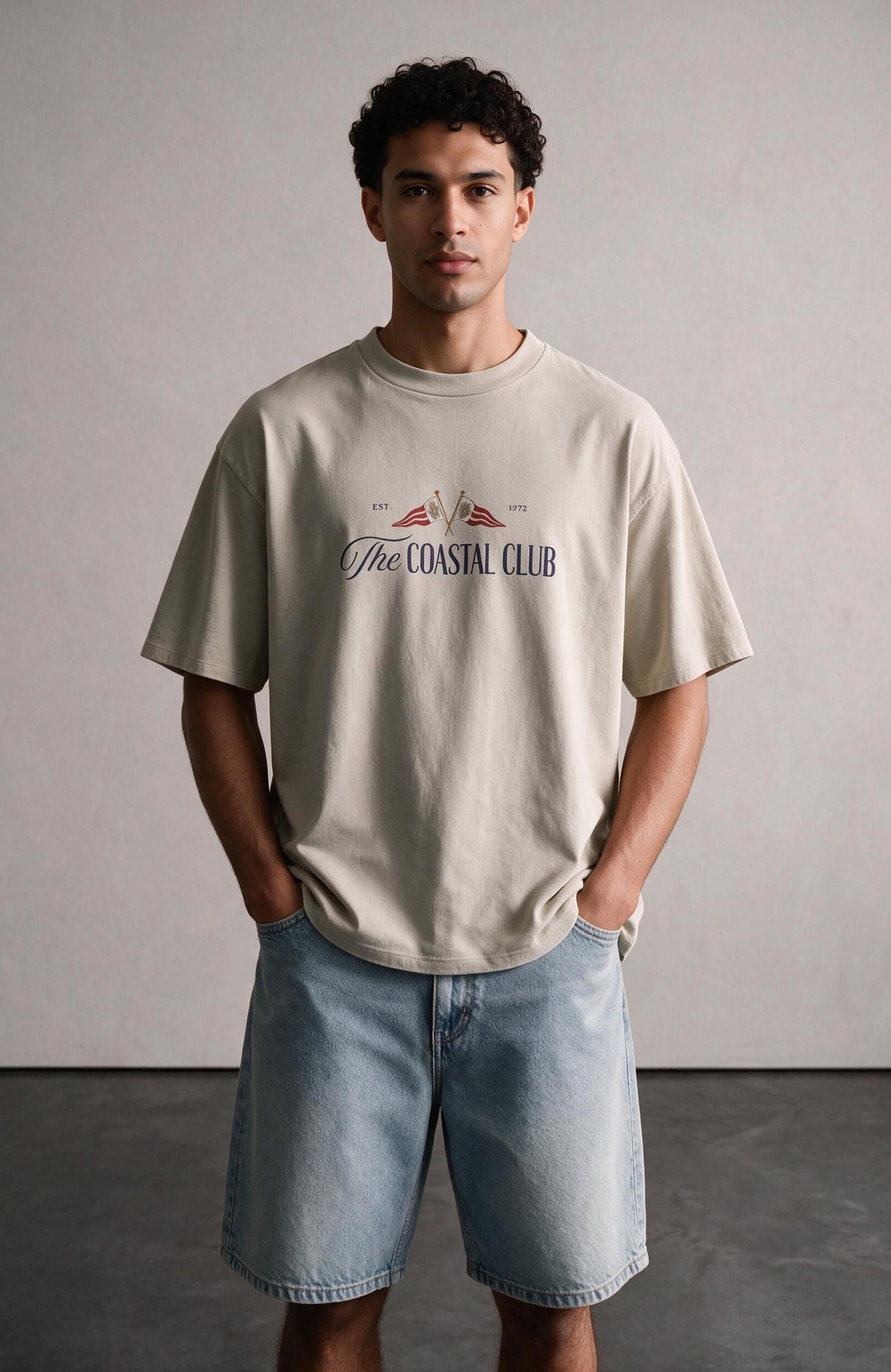 Coastal Club oversized T-shirt by Truegods – on model, studio