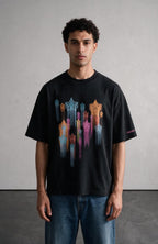 Falling Stars oversized T-shirt by Truegods – on model, studio