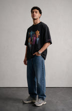 Falling Stars oversized T-shirt by Truegods – on model, full look