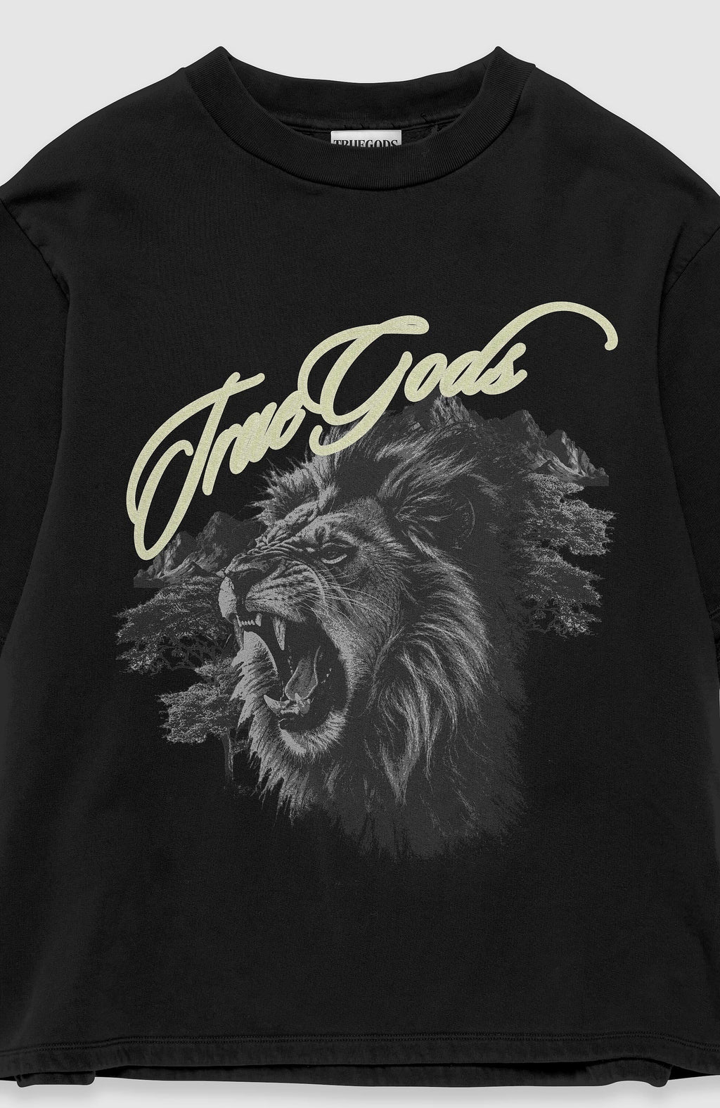 Feral Crown T-shirt by Truegods – lion print close-up