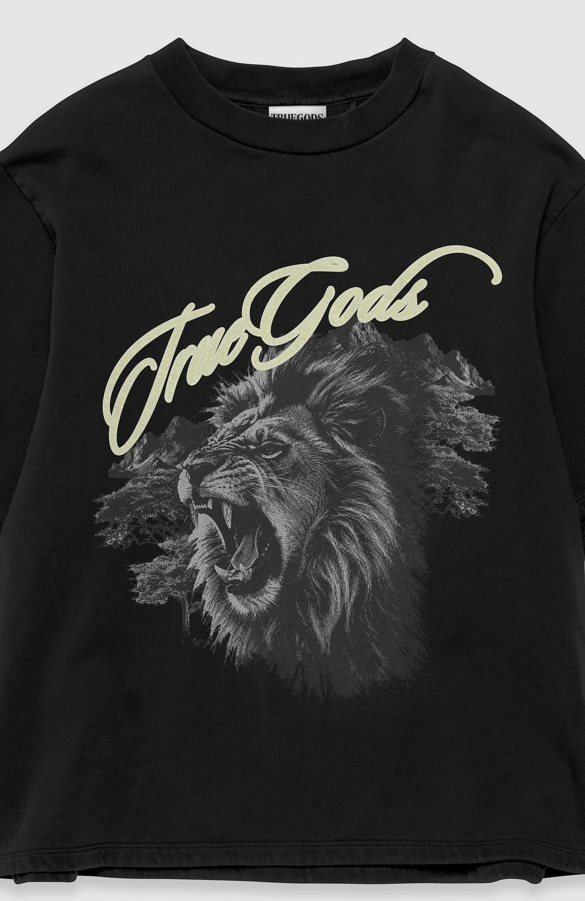 Feral Crown T-shirt by Truegods – lion print close-up