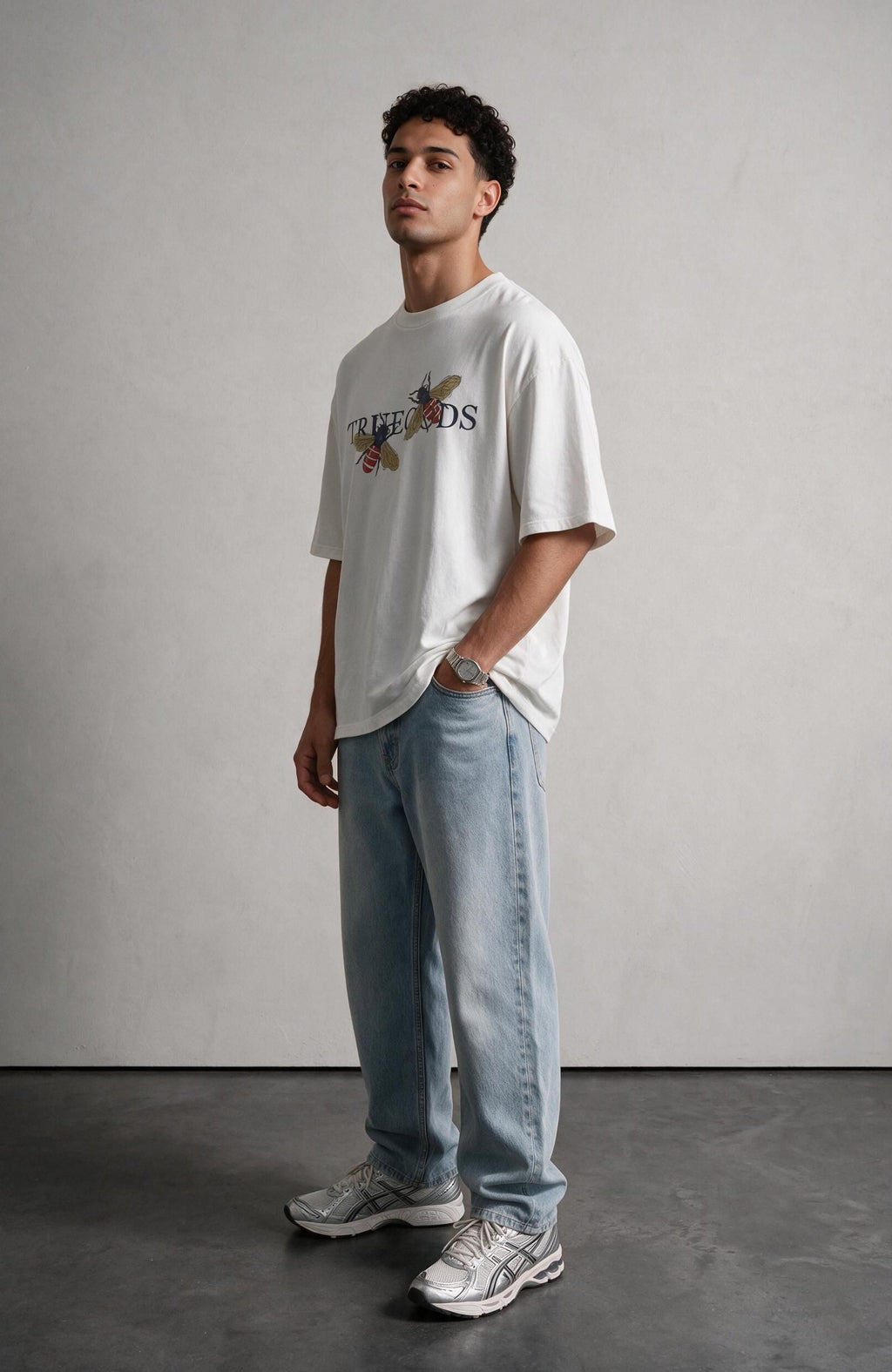 Flight oversized T-shirt by Truegods – on model, full look