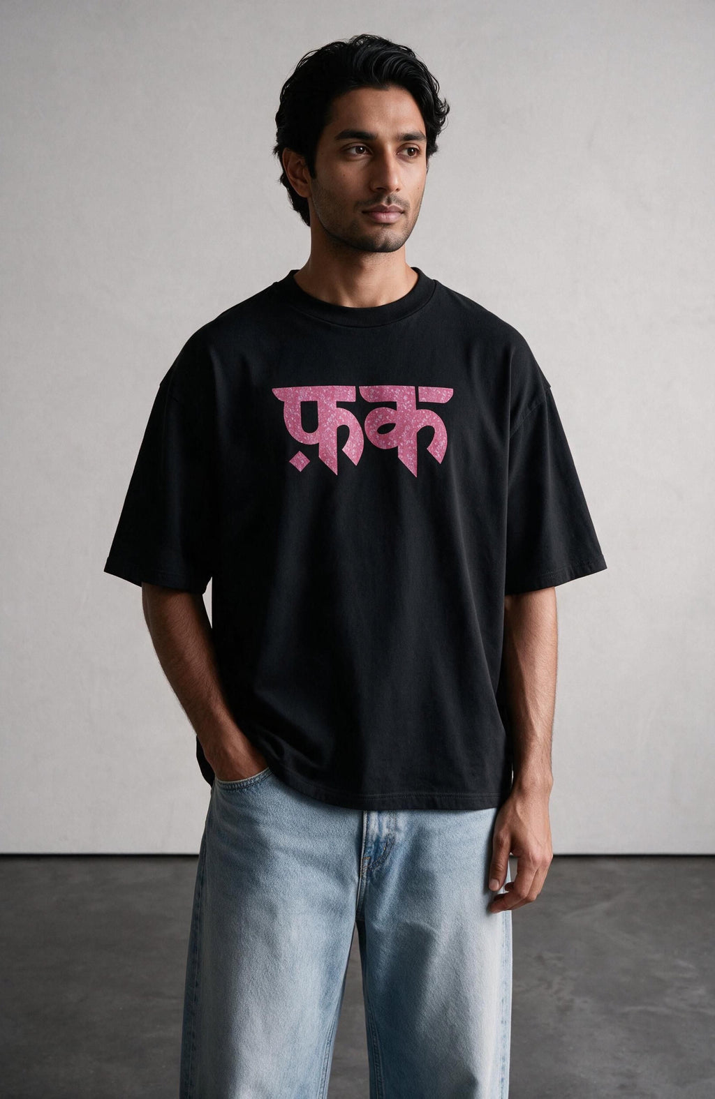 Forbidden Bloom Black oversized T-shirt by Truegods – on model, studio