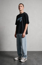 India Black oversized T-shirt by Truegods – on model, full look