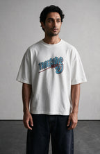 India White oversized T-shirt by Truegods – on model, studio