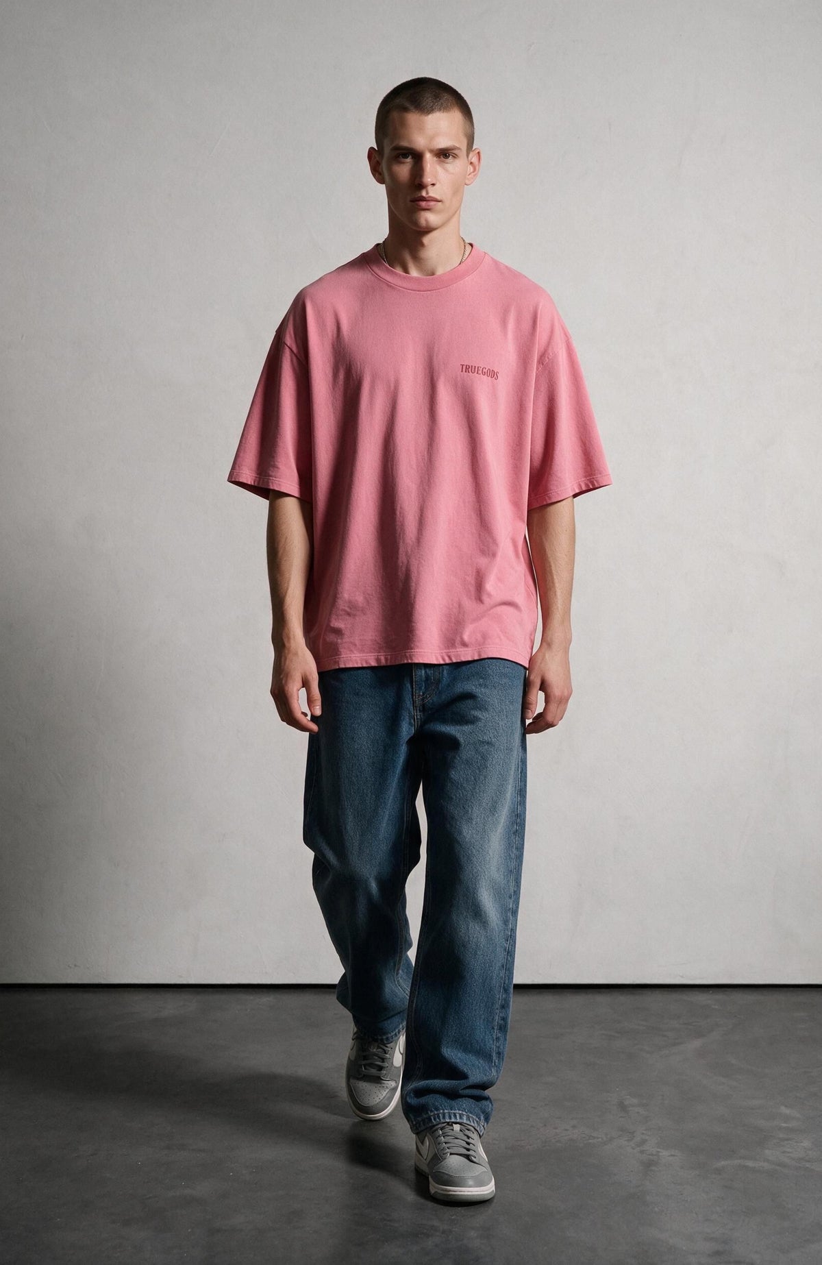 Just Kiss Me oversized T-shirt by Truegods – on model, full look