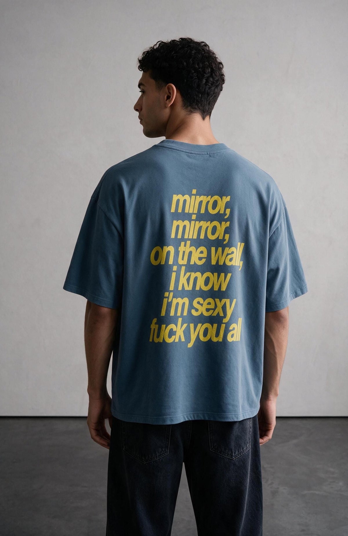 Mirror, Mirror oversized T-shirt by Truegods – on model, studio