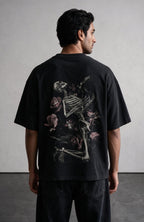 Mortality oversized T-shirt by Truegods – on model, studio