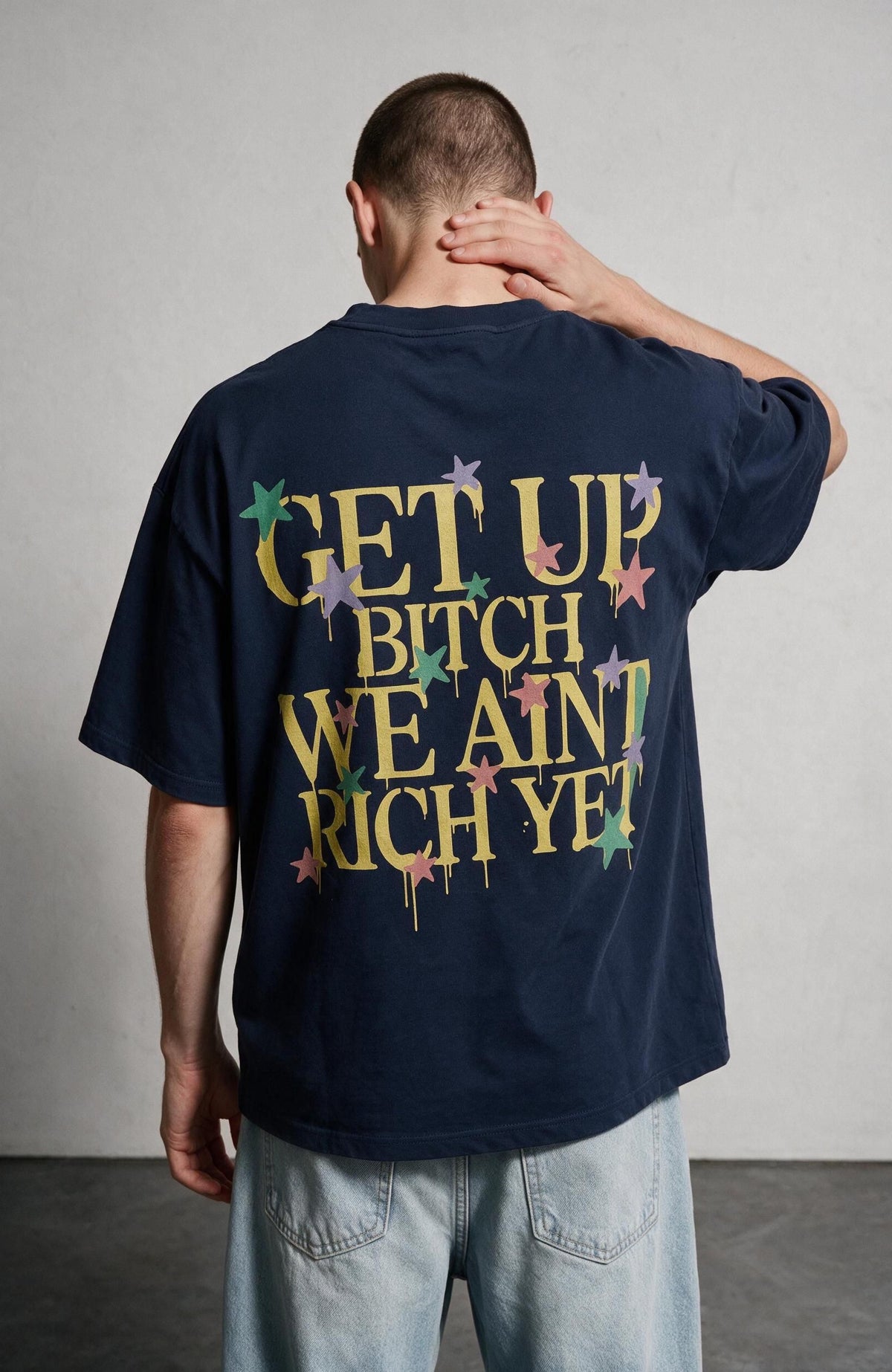 Rich Yet oversized T-shirt by Truegods – on model, studio