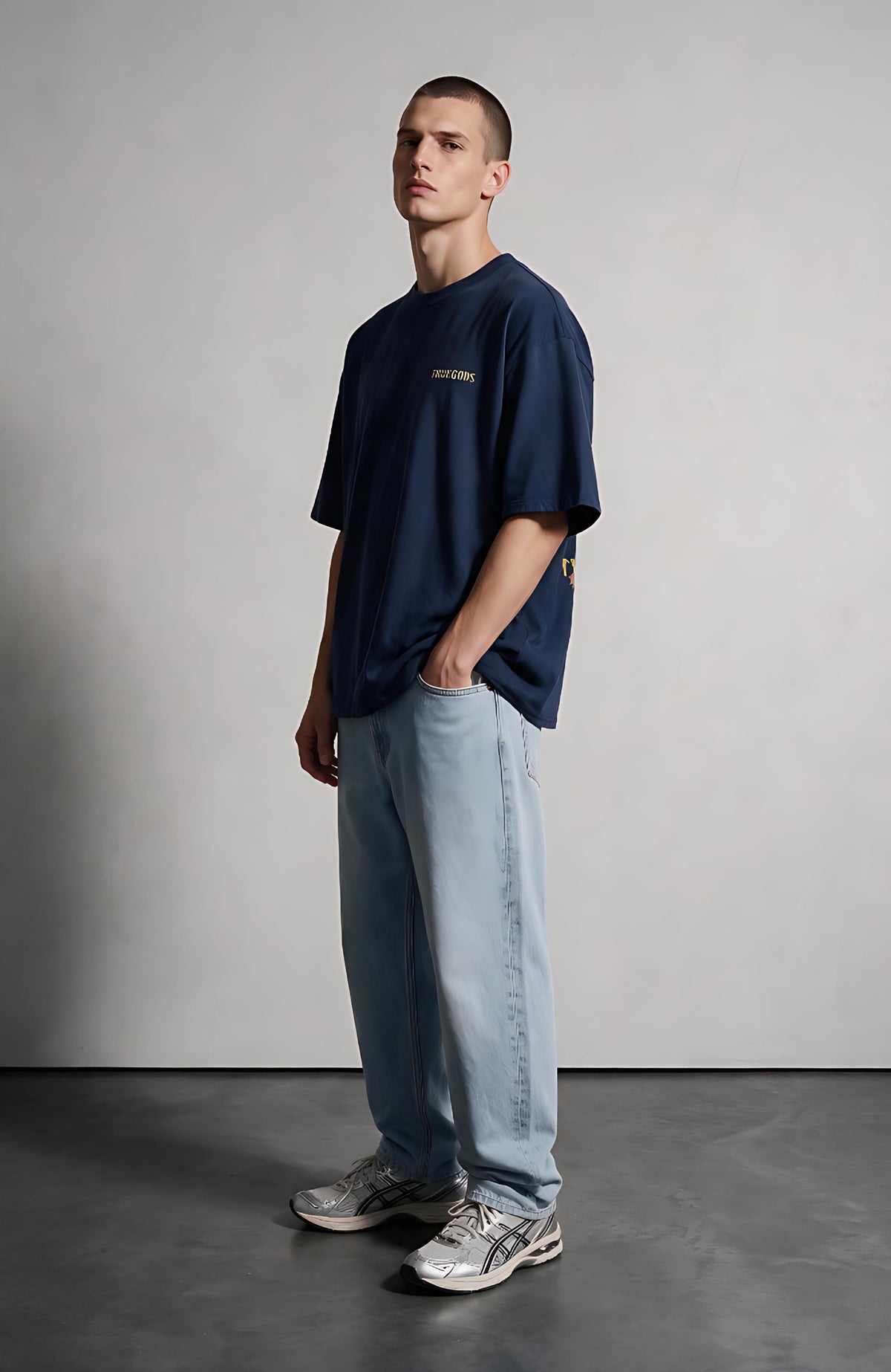 Rich Yet oversized T-shirt by Truegods – on model, full look